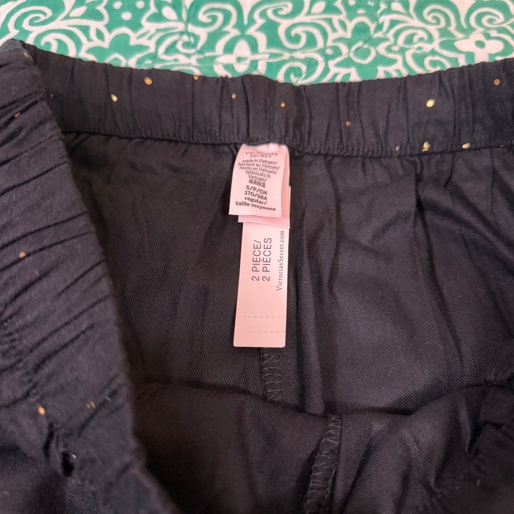 Victorias Secret Pajama Set Small Black Gold Star Celestial Button Top Pants NEW - Picture 7 of 10
